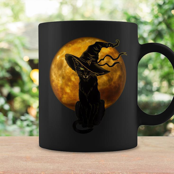 Beautiful Halloween Black Cat With Witch Hat Full Moon - Cat Coffee Mug Gifts ideas
