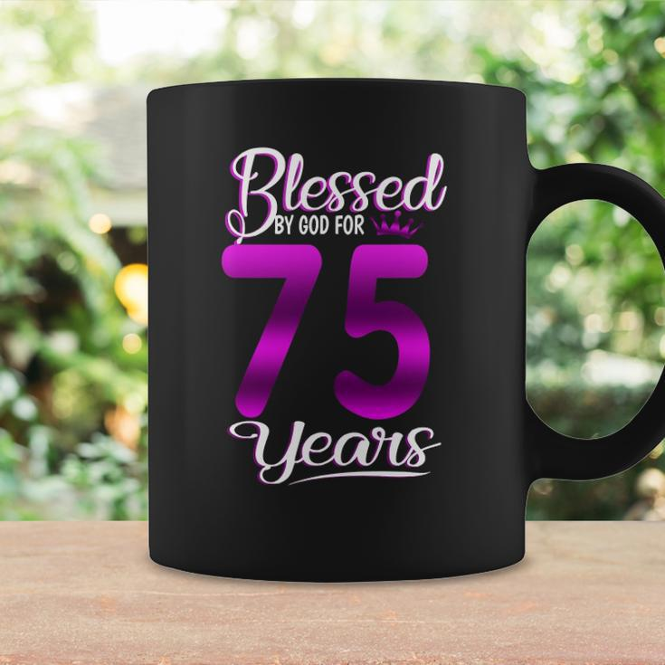 Blessed By God For 75 Years Old 75Th Birthday Gifts Crown Coffee Mug Gifts ideas