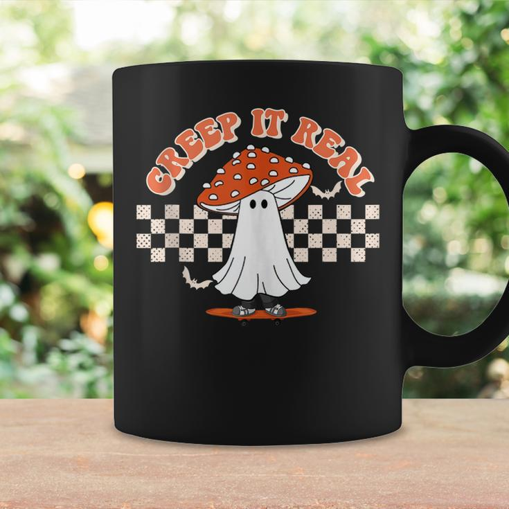 Checkered Mushroom Ghost Creep It Real Funny Halloween Coffee Mug Gifts ideas