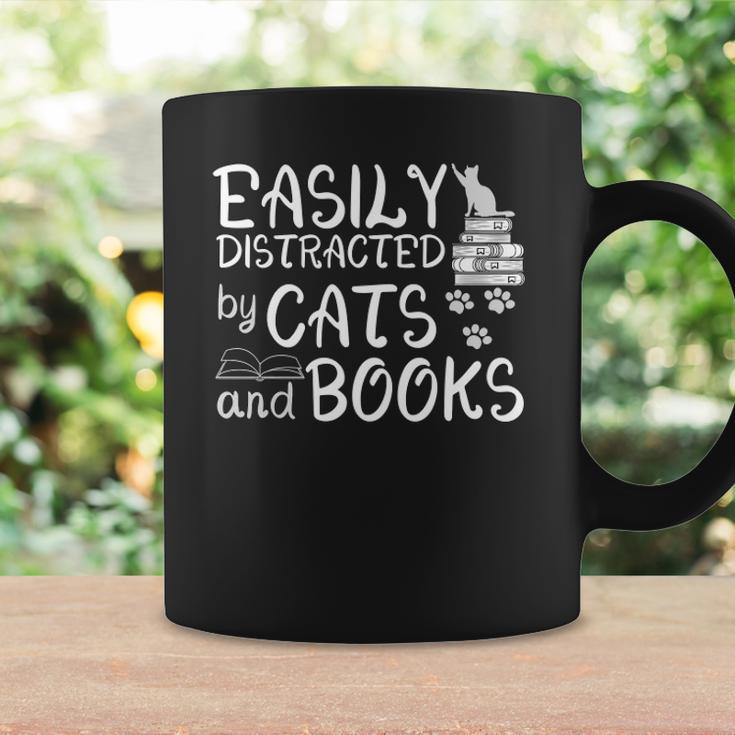 Easily Distracted By Cats And Books Funny Book Lover Coffee Mug Gifts ideas