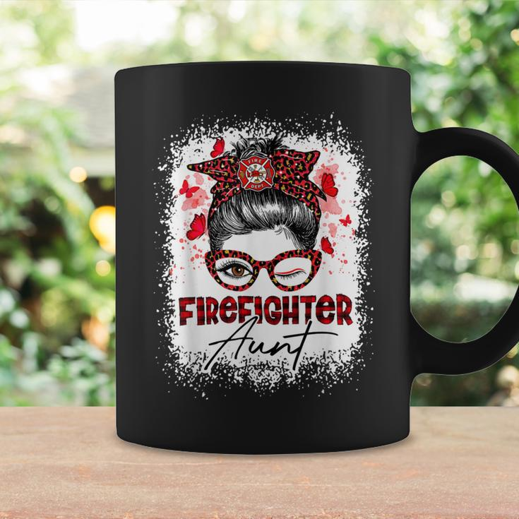 Firefighter The Red Proud Firefighter Fireman Aunt Messy Bun Hair Coffee Mug Gifts ideas