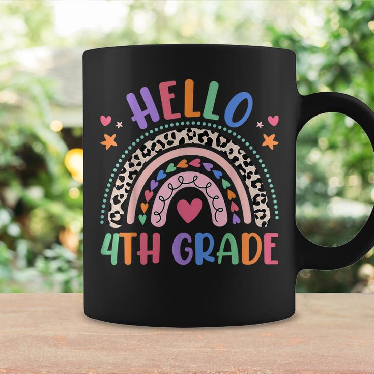 Hello 4Th Grade Leopard Boho Rainbow 1St Day Of School Coffee Mug Gifts ideas