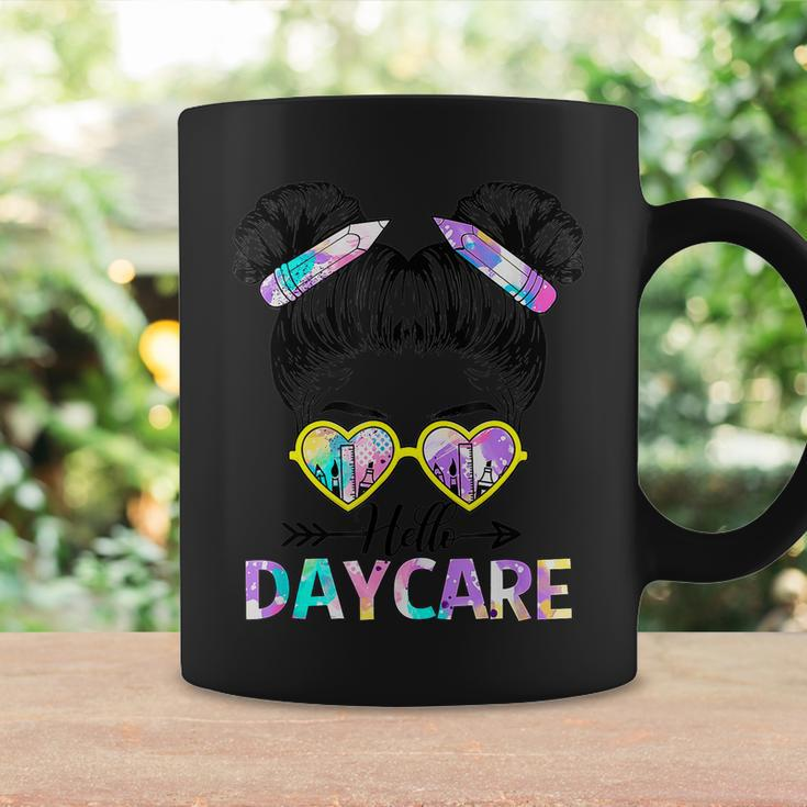 Hello Daycare Tie Dye Messy Bun Kids Back To School Coffee Mug Gifts ideas