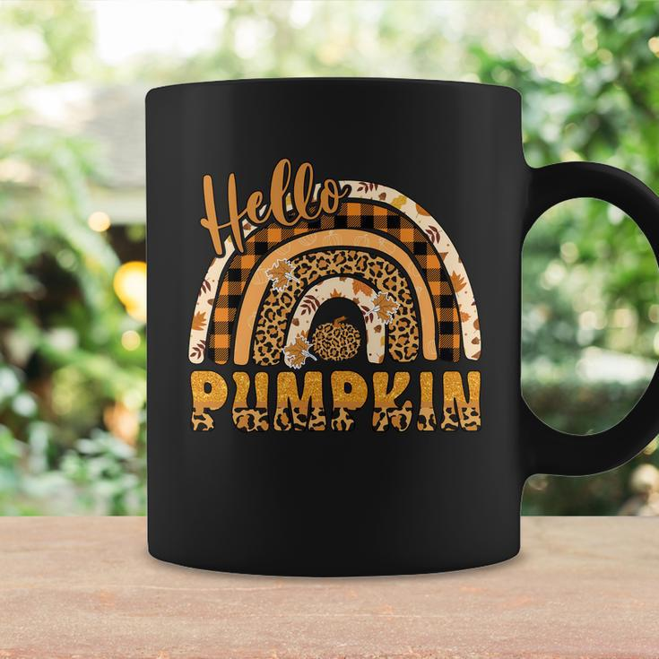 Leopard Plaid Autumn Hello Pumpkin Fall Rainbow Coffee Mug Gifts ideas