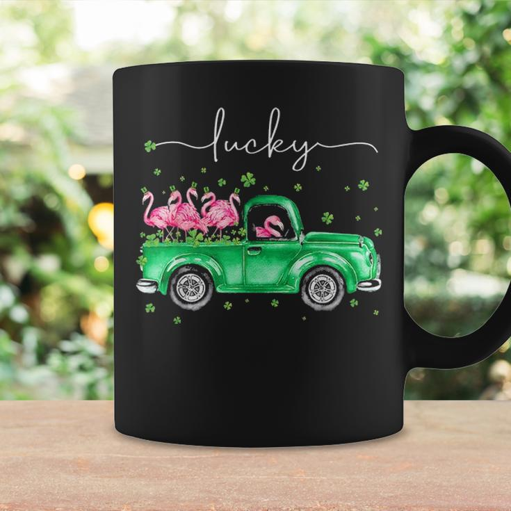 Lucky Flamingo Riding Green Truck Shamrock St Patricks Day Graphic Design Printed Casual Daily Basic Coffee Mug Gifts ideas