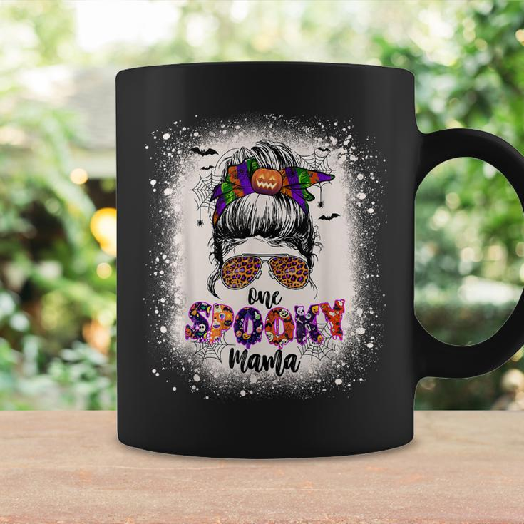 One Spooky Mama Mommy Halloween Mom Life Messy Bun Bleached Coffee Mug Gifts ideas