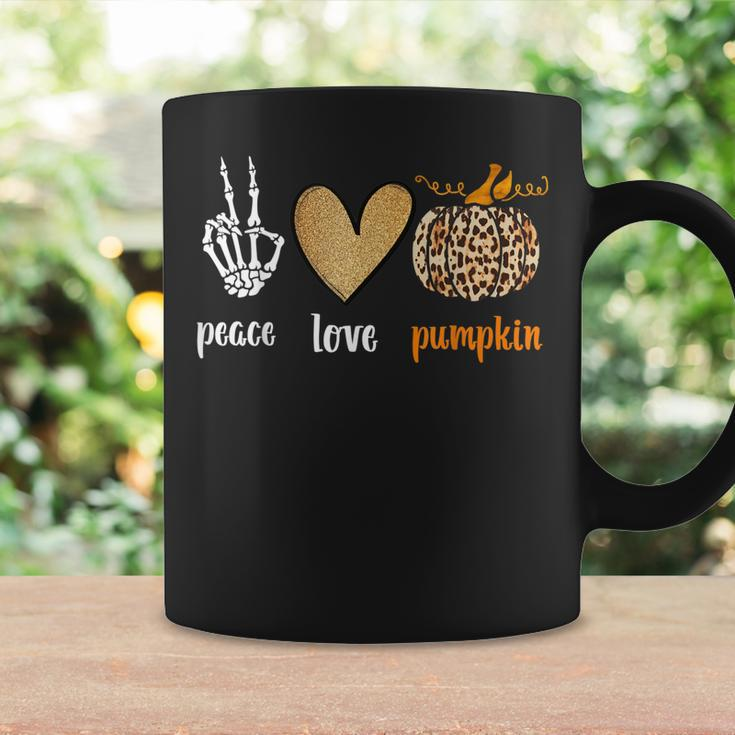 Peace Love Skeleton Fall Pumpkin Leopard Funny Halloween Coffee Mug Gifts ideas