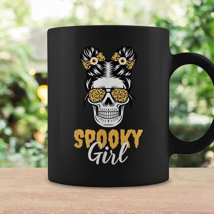 Spooky Halloween Girl Skull Messy Bun Leopard Costume Coffee Mug Gifts ideas