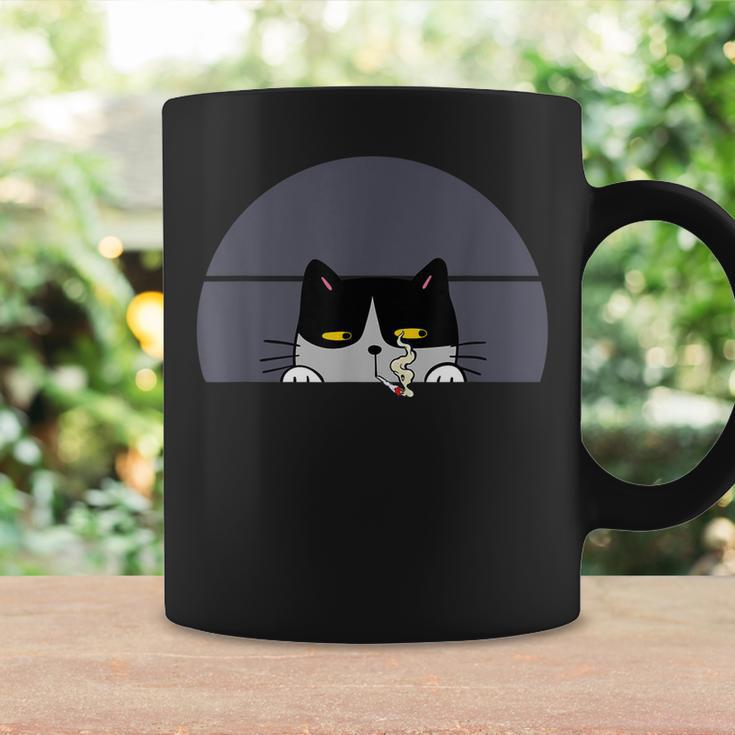 Stoned Black Cat Smoking And Peeking Sideways With Cannabis Coffee Mug Gifts ideas