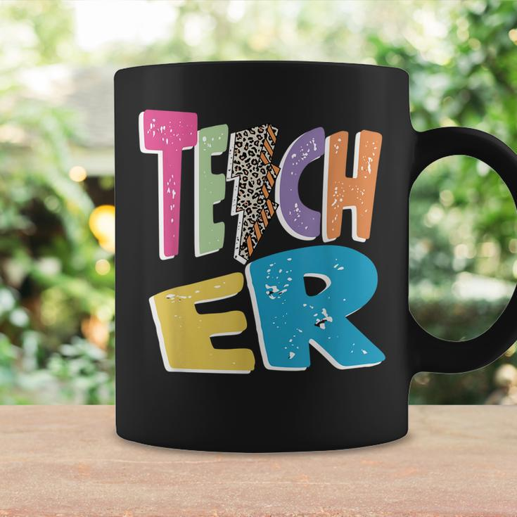 Teacher Colorful Distressed Leopard Lightning Bolt Trendy Coffee Mug Gifts ideas