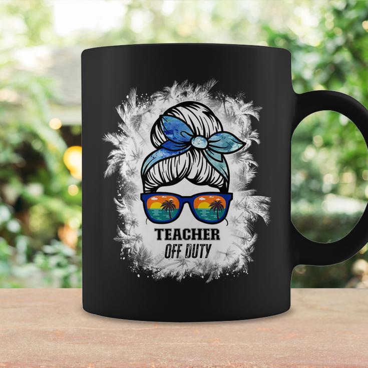 Womens Bleached Teacher Off Duty Messy Bun Beach Sunset Funny Teach Coffee Mug Gifts ideas