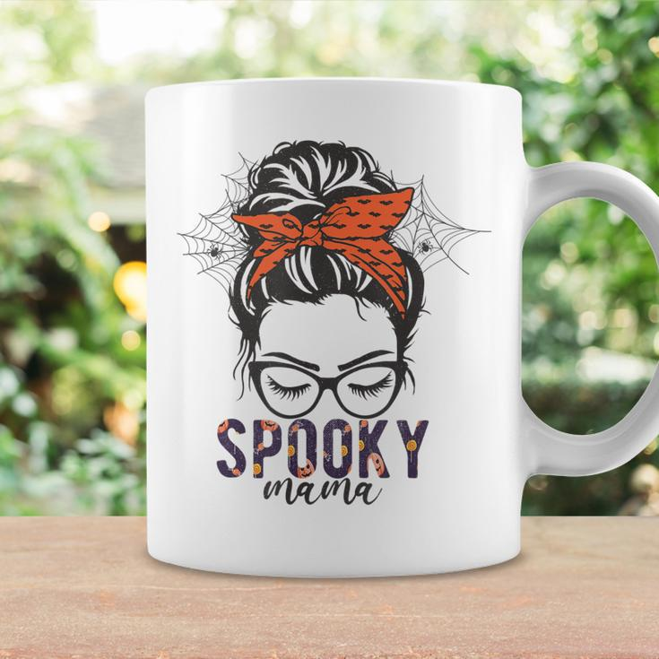 Funny Halloween Spooky Mom Messy Bun Skull Mama Costume Coffee Mug Gifts ideas