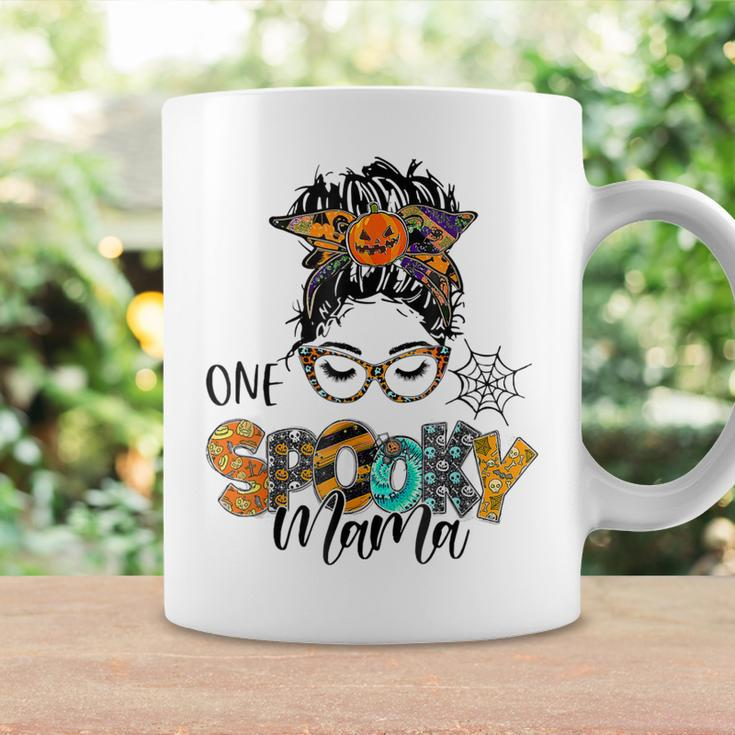 One Spooky Mama For Halloween Messy Bun Mom Monster Bleached Coffee Mug Gifts ideas