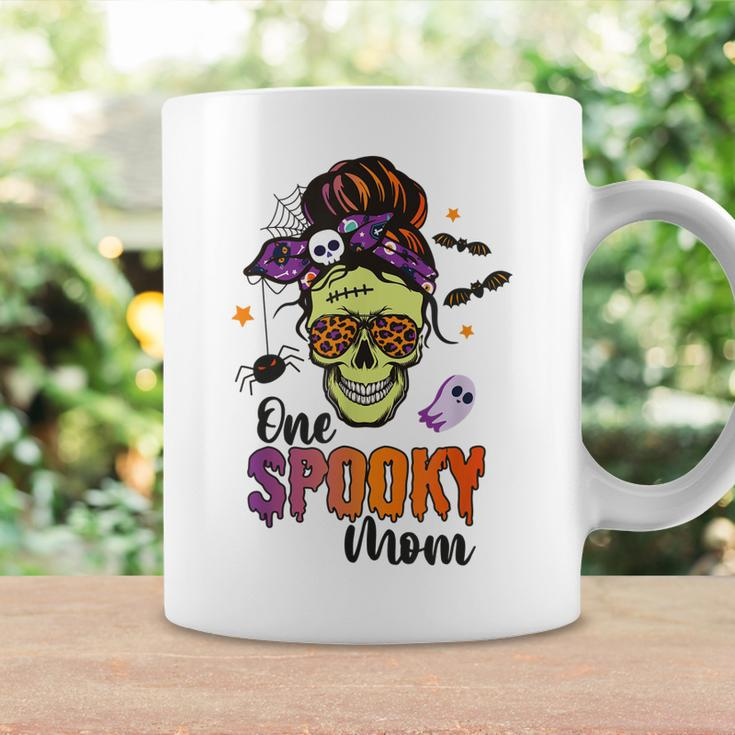 One Spooky Mama Mom Halloween Skull Messy Hair Bun Mother Coffee Mug Gifts ideas