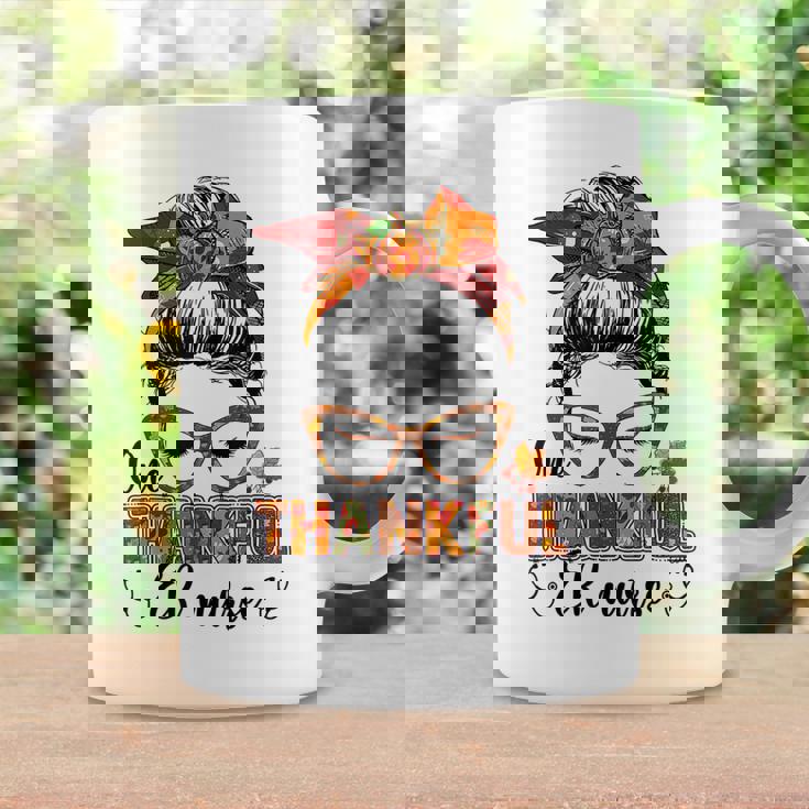 One Thankful Er Nurse Messy Bun Fall Autumn Thanksgiving Coffee Mug Gifts ideas