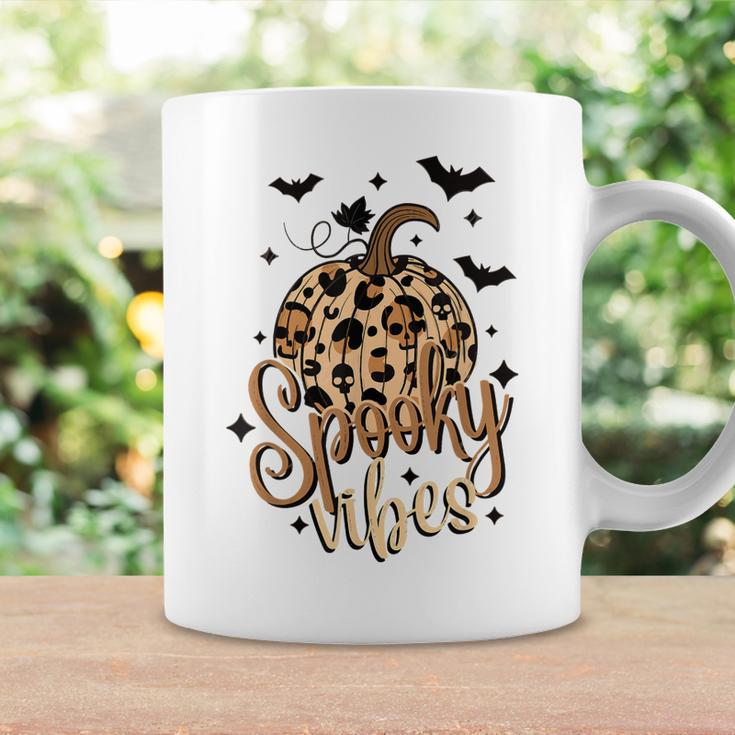 Spooky Vibes Skull Leopard Pumpkin Vintage Boho Halloween Coffee Mug Gifts ideas