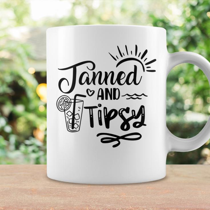 Tanned & Tipsy Hello Summer Vibes Beach Vacay Summertime Coffee Mug Gifts ideas