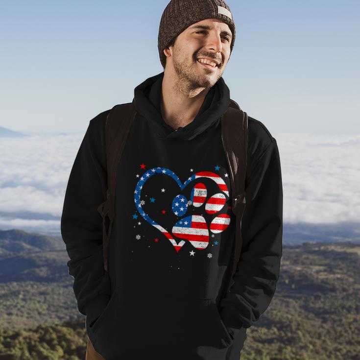 American Flag Patriotic Dog & Cat Paw Print 4Th Of July Hoodie Lifestyle