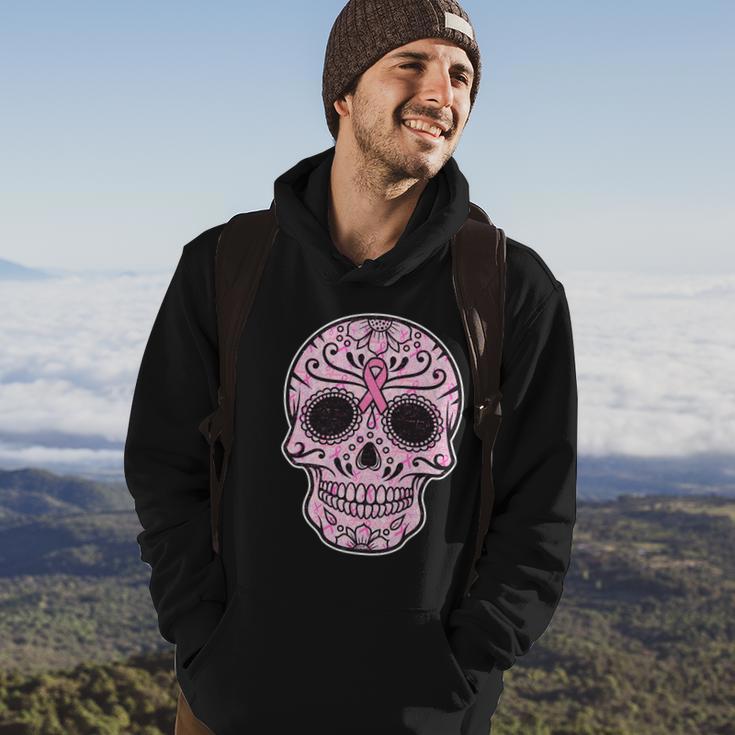 Breast Cancer Sugar Skull Day Of The Dead Dia De Los Muertos Hoodie Lifestyle