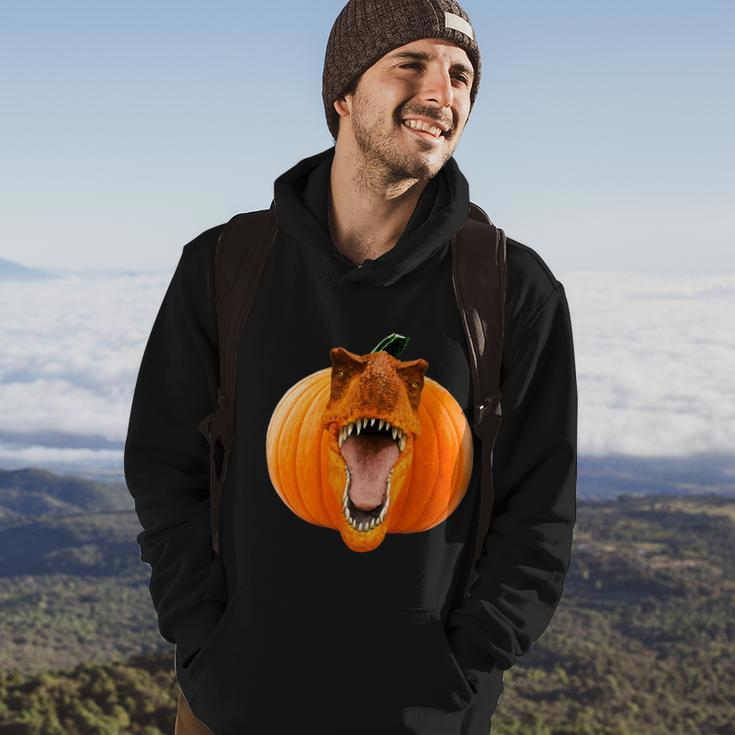 Cute Halloween Funny Halloween Day Trex Pumpkin Face Graphic Design Printed Casual Daily Basic Hoodie Lifestyle