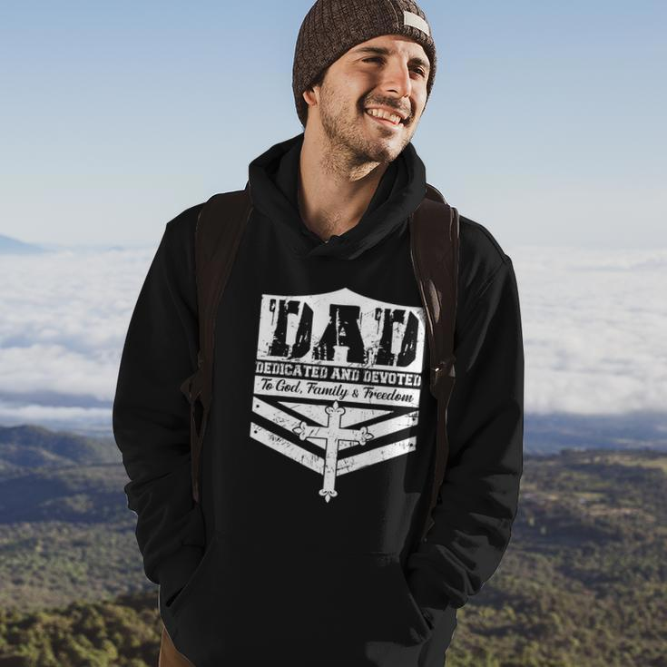 Dad Dedicated And Devoted To God Family & Freedom Hoodie Lifestyle
