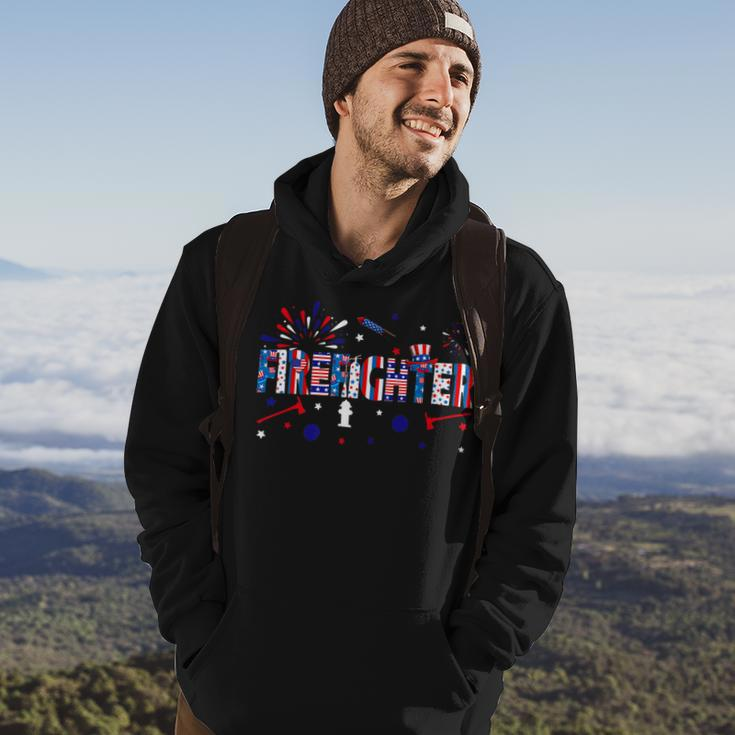 Firefighter Retro American Flag Firefighter Jobs 4Th Of July Fathers Day Hoodie Lifestyle