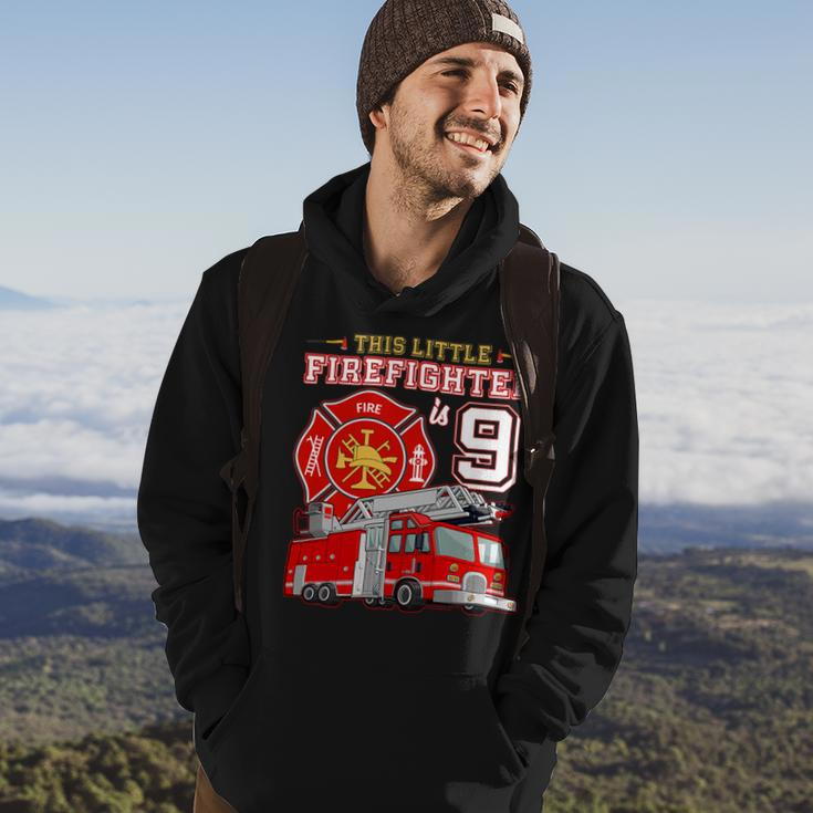 Firefighter This Little Firefighter Is 9 Years Old 9Th Birthday Kid Boy Hoodie Lifestyle