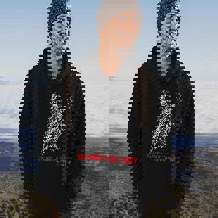 Halloween Rock Party Dancing Guitar Skeleton Playing Rock Hoodie Lifestyle