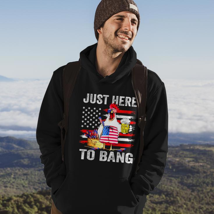 Just Here To Bang Usa Flag Chicken Beer Firework 4Th Of July Hoodie Lifestyle