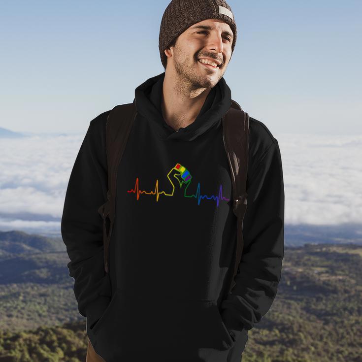 Lovely Lgbt Gay Pride Power Fist Heartbeat Lgbtq Lesbian Gay Meaningful Gift Hoodie Lifestyle