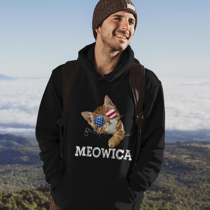 Meowica American Flag Cool Joke Cat Sunglusses 4Th Of July Hoodie Lifestyle