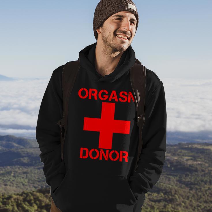 Orgasm Donor Red Imprint Hoodie Lifestyle