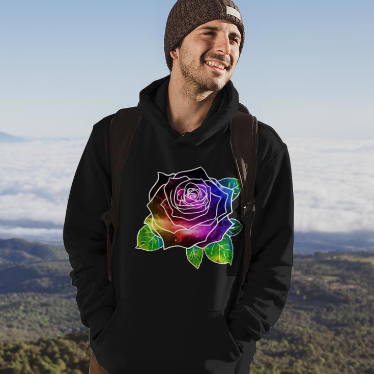 Rainbow Galaxy Floral Rose Hoodie Lifestyle