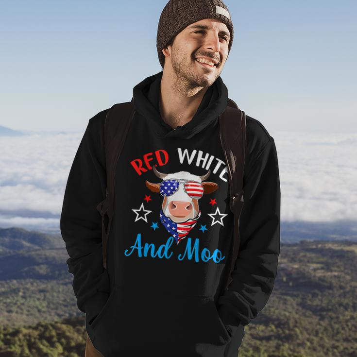 Red White And Moo 4Th Of July Cow Usa Flag Farmer Patriotic V2 Hoodie Lifestyle
