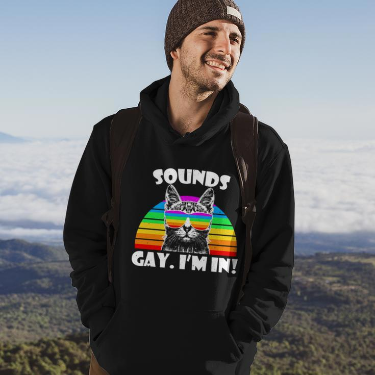 Sounds Gay Im In Rainbow Cat Pride Retro Cat Gay Funny Gift Hoodie Lifestyle