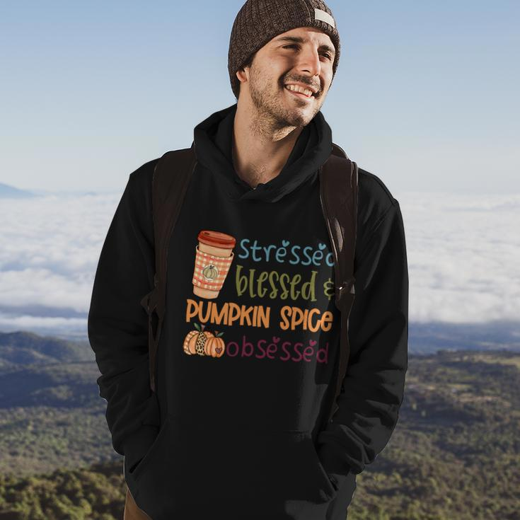 Stressed Blessed Pumpkin Spice Obsessed Thanksgiving Quote Hoodie Lifestyle