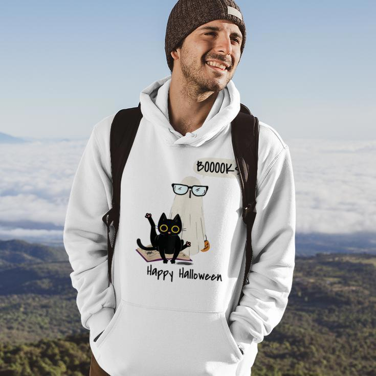 Book Lover Halloween Boooks Ghost Boo And Black Cat Cute Hoodie Lifestyle