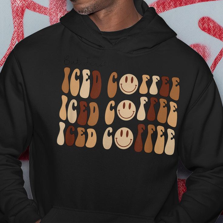 Coffee Smiley Face But First Iced Coffee Retro Cold Coffee  Hoodie