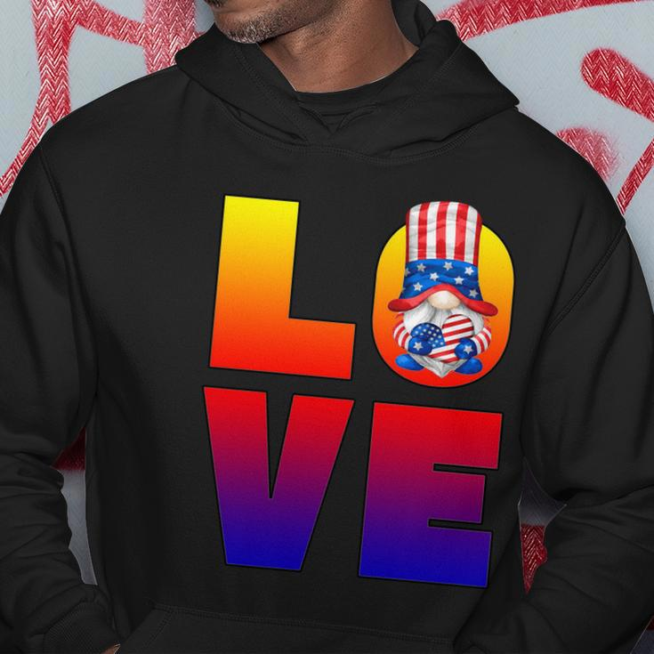 American Flag Gnome Shows Love Patriotic Heart 4Th Of July Gift Hoodie Unique Gifts