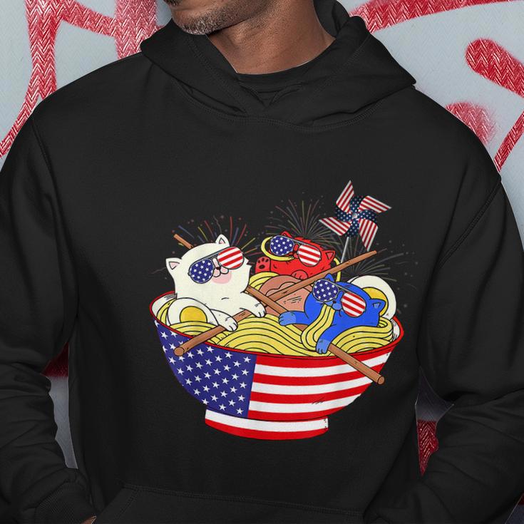 Cats Ramen Anime American Flag Funny 4Th Of July Cat Lovers Hoodie Unique Gifts