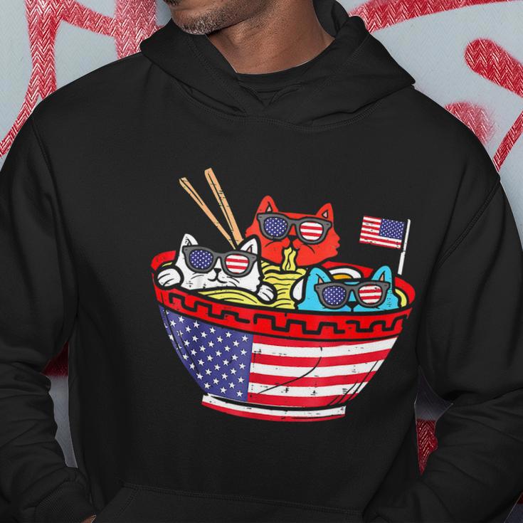 Cats Ramen Anime American Flag Usa Funny 4Th Of July Fourth Hoodie