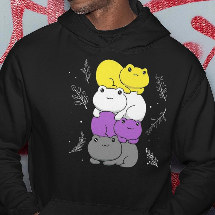 Cottagecore Aesthetic Kawaii Frog Pile Nonbinary Pride Flag Hoodie Unique Gifts