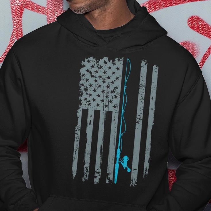 Distressed American Flag Fishing Pole Hoodie Unique Gifts