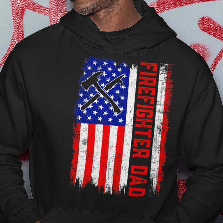 Firefighter Retro American Flag Firefighter Dad Jobs Fathers Day Hoodie Funny Gifts