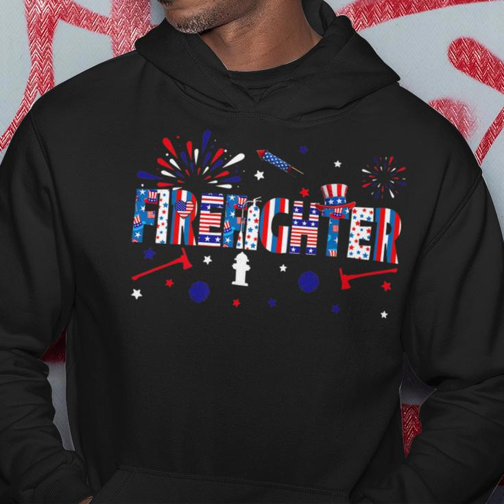 Firefighter Retro American Flag Firefighter Jobs 4Th Of July Fathers Day Hoodie Funny Gifts
