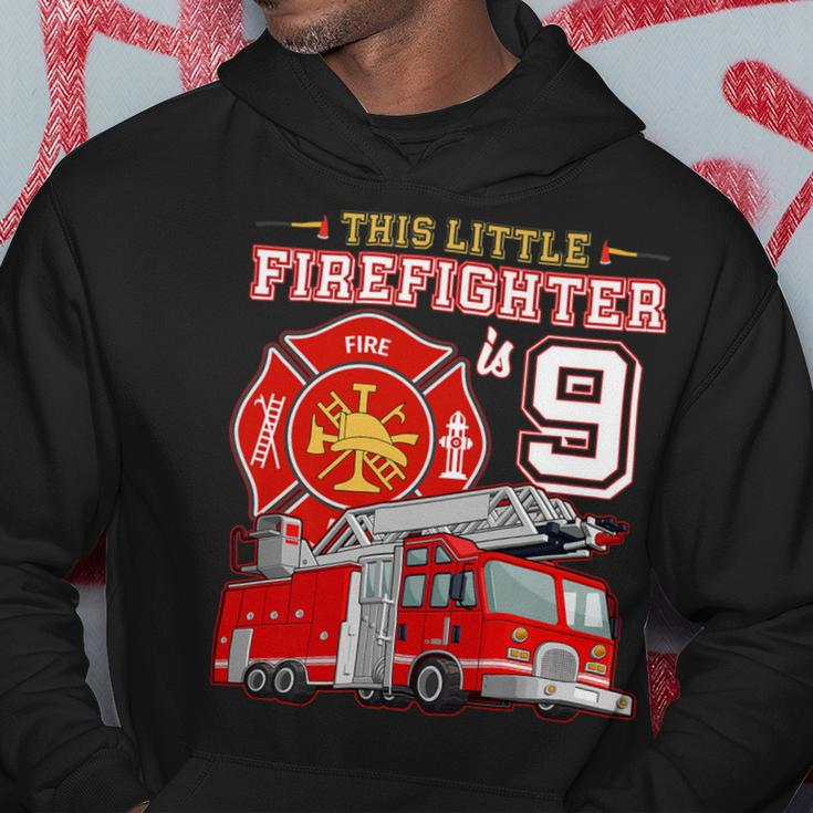 Firefighter This Little Firefighter Is 9 Years Old 9Th Birthday Kid Boy Hoodie Funny Gifts
