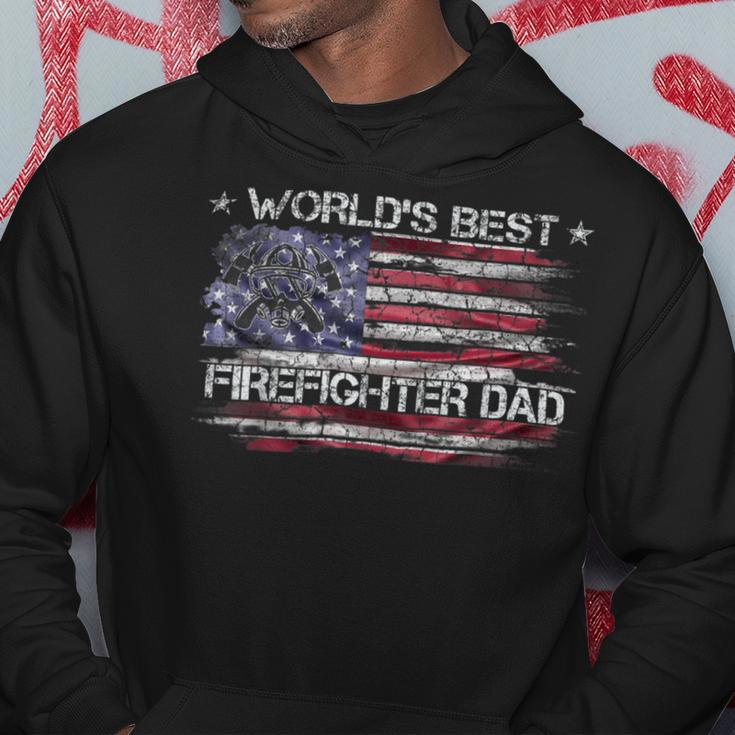 Firefighter Vintage Usa American Flag Worlds Best Firefighter Dad Funny Hoodie Funny Gifts