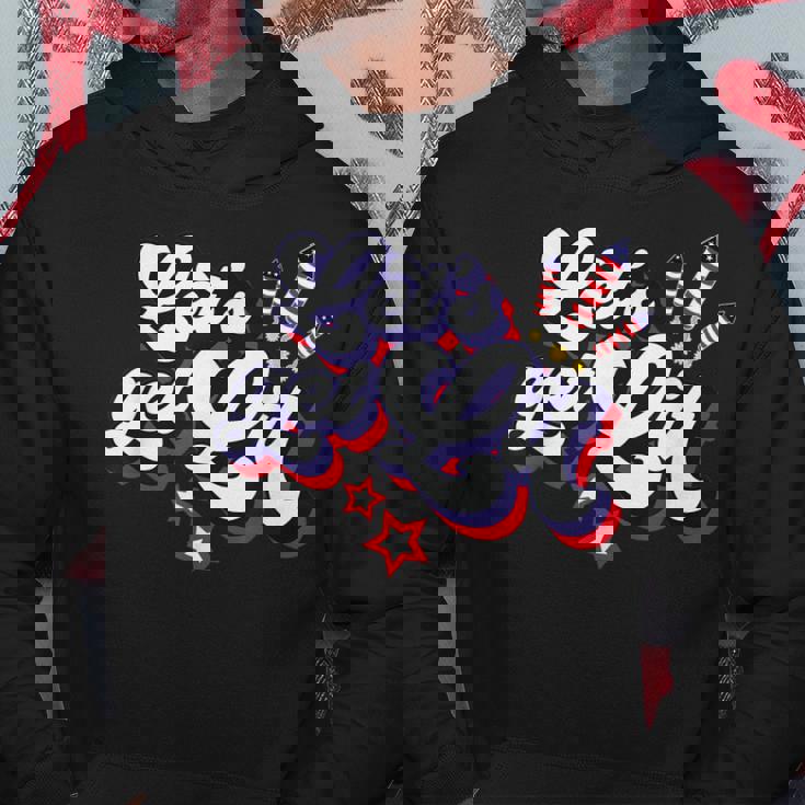 Funny Lets Get Lit Fireworks 4Th Of July Retro Vintage Hoodie Funny Gifts