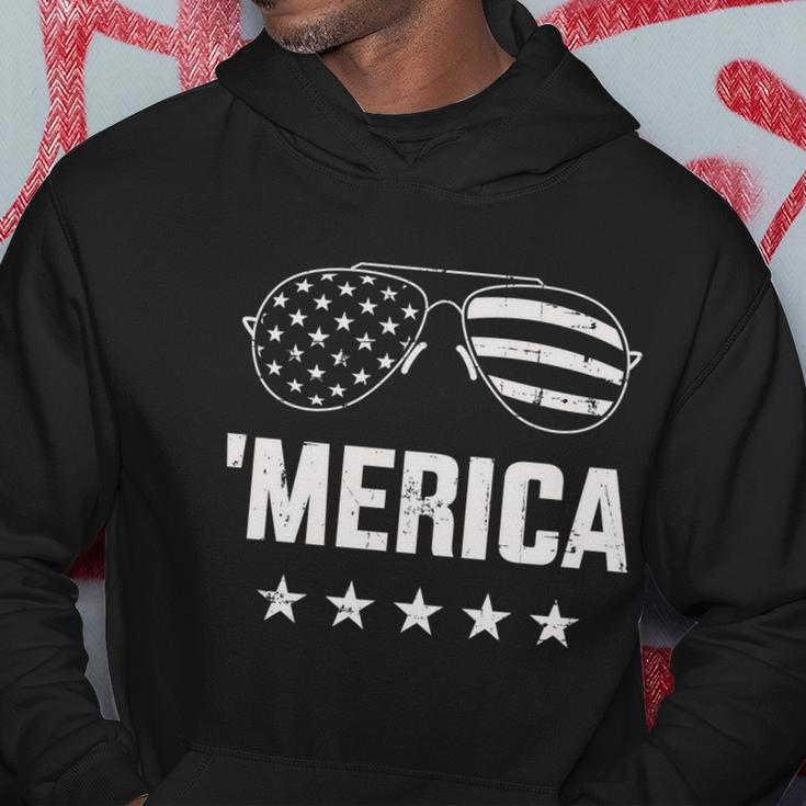 Funny Merica With Sunglasses And Flag For 4Th Of July Hoodie Unique Gifts
