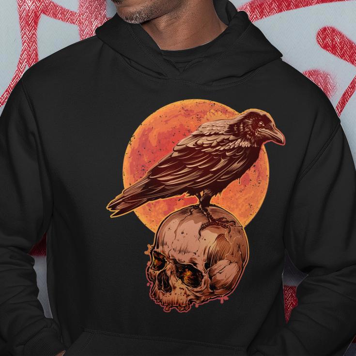 Halloween Cool Raven Crow Skull And Moon Hoodie Unique Gifts